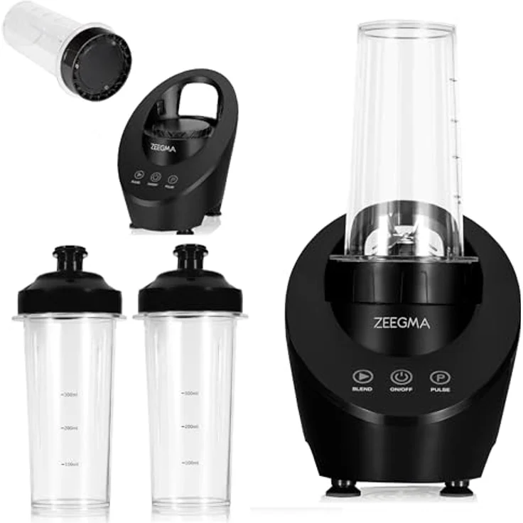 Zeegma VITAMINE FERRO Elektrischer Mixer für Cocktails und Smoothies, Magnetantriebstechnologie, 200 W, Persönlicher Mixer, Mini-Mixer, 2 austauschbare Flaschen 300 ml, 2 Geschwindigkeiten, Weiß – Bild 1