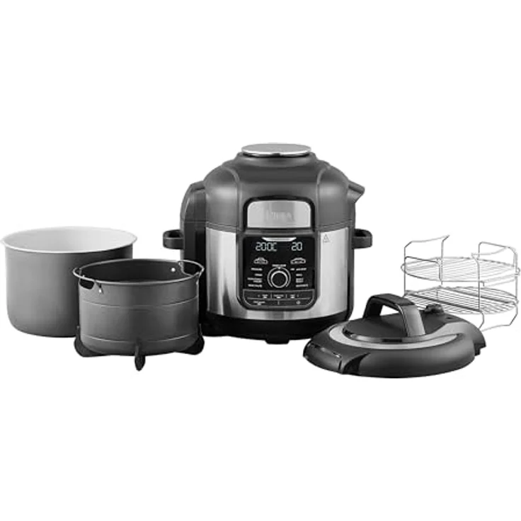 Ninja OP500EU Multi Cooker Multikocher, Brushed Stainless Ceramic Coated Cooking Pots-Plastic, Steel-Black – Bild 2