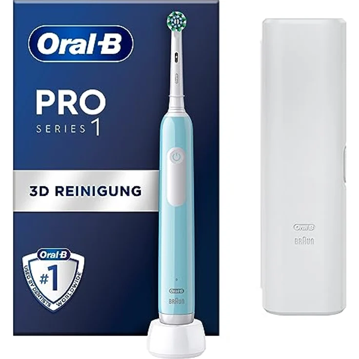 Oral-B Pro 1 Cross Action Elektrische Zahnbürste/Electric Toothbrush für Zahnreinigung, 3 Putzmodi inkl. Sensitive Zahnpflege, Drucksensor & Timer, Reiseetui, Designed by Braun, caribbean blue – Bild 1