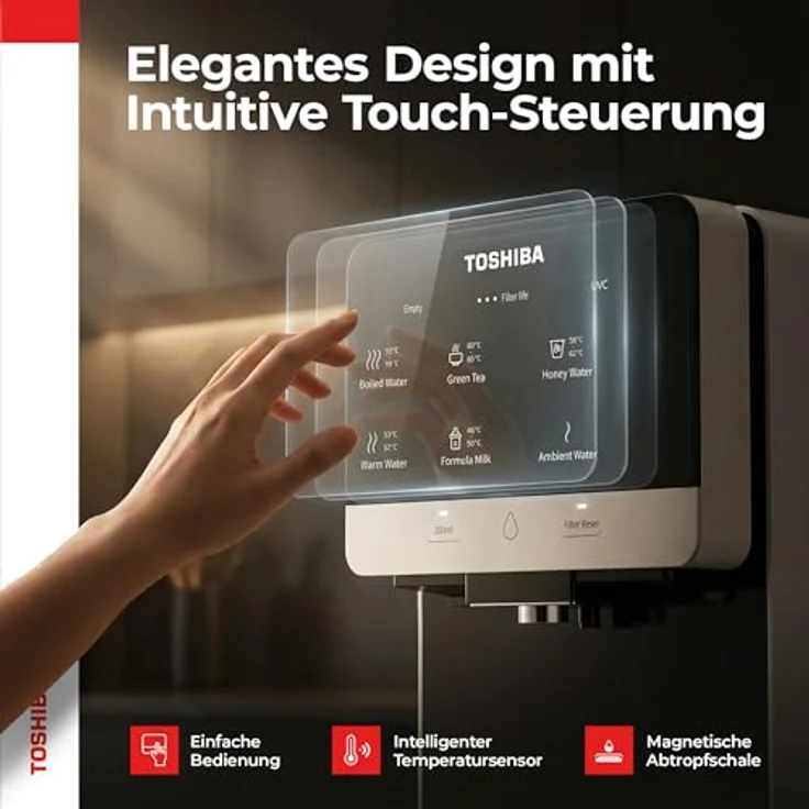Toshiba Auftisch Osmoseanlage, Wasserfilter für Trinkwasser mit 5-in-1 Filter, UV-Sterilisation, NSF-zertifiziert, Heißwasserspender, weiß – Bild 7