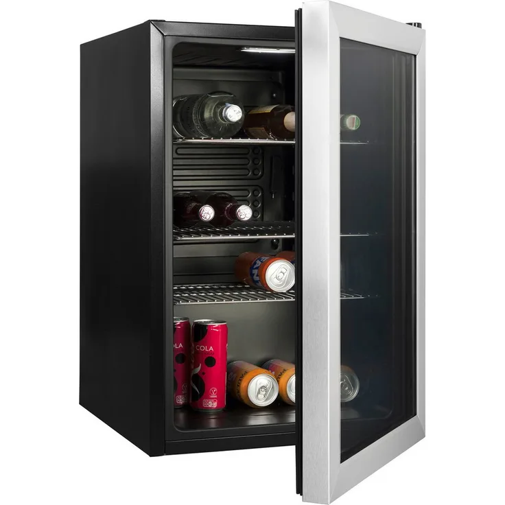 Hanseatic HBC68ECBH, Getränkekühlschrank mit Glastür, 70 Liter Volumen, regelbare Temperaturzone, LED-Beleuchtung, 69 cm hoch, 43 cm breit