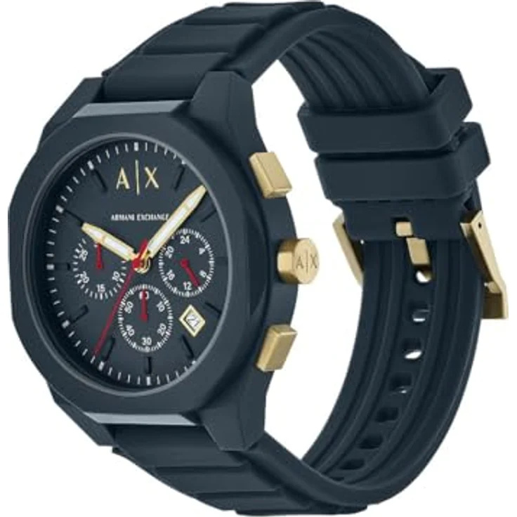 Armani Exchange Watch for Men, Chronograph Movement and 46mm Case Size with Stainless Steel and Blue Silicone Strap – Bild 2
