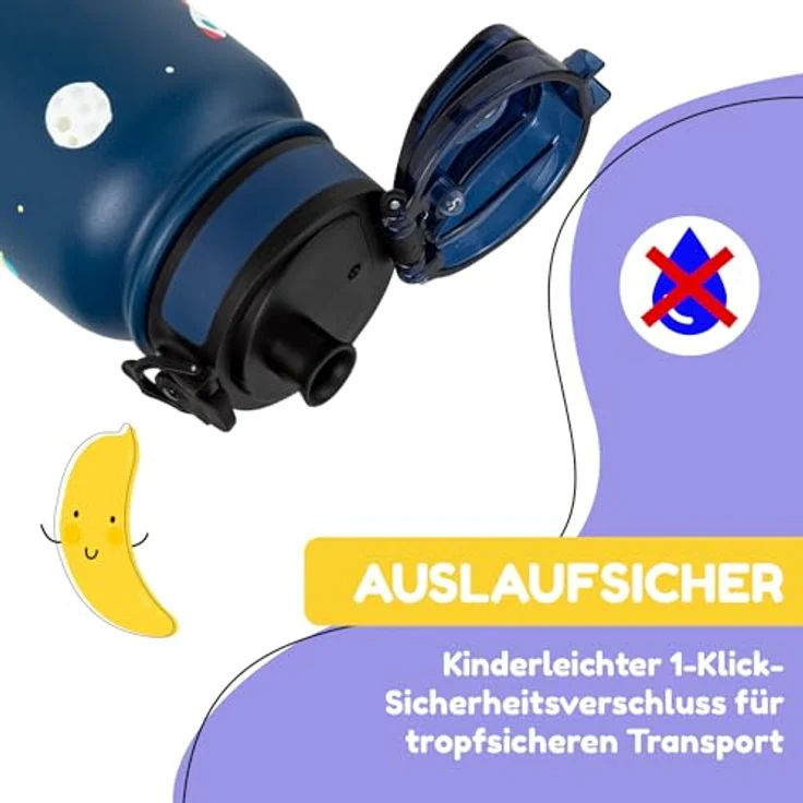 schmatzfatz Edelstahl Thermosflasche, Auslaufsichere Trinkflasche für Kinder, 550ml, BPA-frei, farbenfrohes Design für Schule & Kindergarten – Bild 2