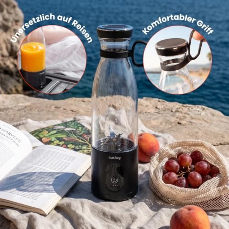 Huslog Tragbarer Kabelloser Standmixer To Go, 315W, 580 ml, USB-C, Schwarz, mit Edelstahlklingen – Bild 5