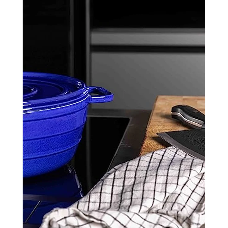 Sallys 'Ela' Deluxe Gusseisentopf - Robustes und Hochwertiges Kochjuwel für Perfektes Garen (Royal Blue Majolika) - 5 Liter Fassungsvermögen und Hitzebeständig bis 250 °C – Bild 5
