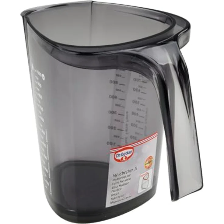 Dr. Oetker Messbecher 1000ml, Messkanne aus robustem Kunststoff, dreiecksförmiger Messbecher mit vielfältiger Skalierung, auch internationale Maßangaben, (Maße: 19x16x12,5 cm), (Farbe nicht wählbar: blau oder transparent), Menge: 1 Stück – Bild 6