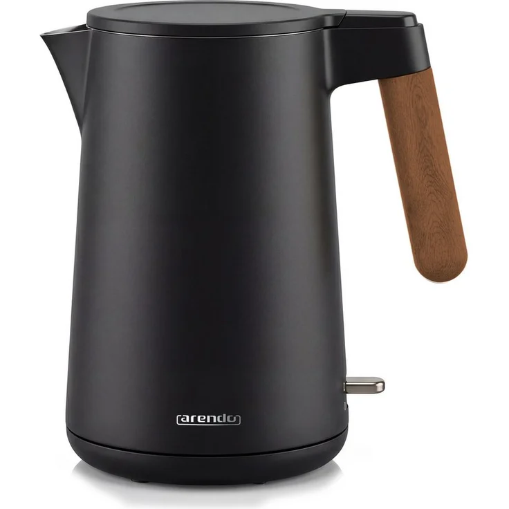Arendo Wood Style CORE Wasserkocher Edelstahl, Doppelwand, Cool-Touch, 360° Basis, 1,5 l, 2200 W, Trockengehschutz, BPA-frei, GS-geprüft