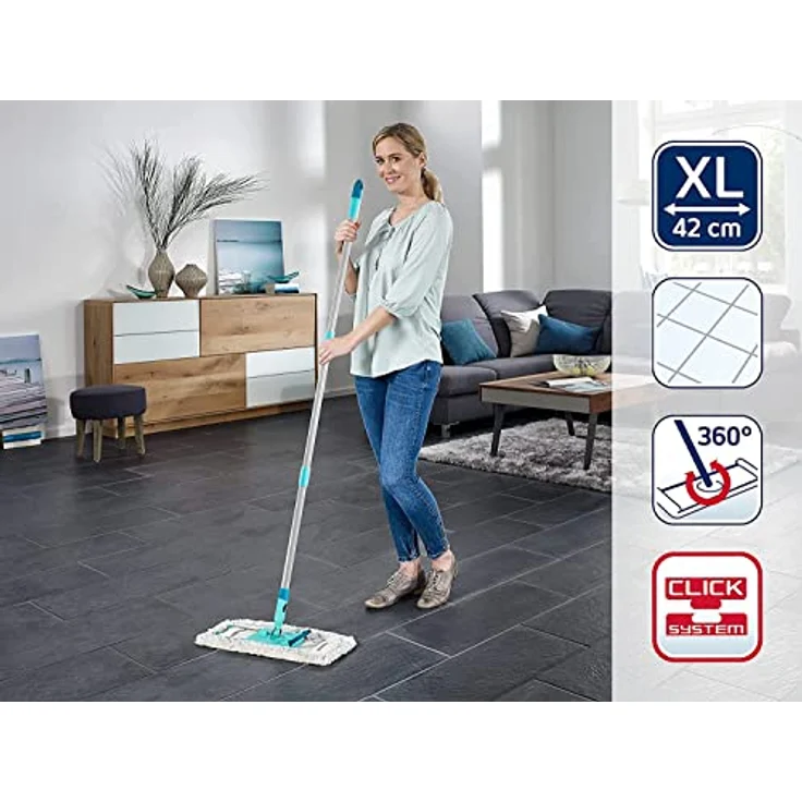 Leifheit rückenschonender Bodenwischer Profi XL cotton plus, Stahlstiel 146cm, Wischmopp mit Fußklick, für Fliesen- umd Steinböden, 360° Drehgelenk, Click-System, Karton – Bild 3