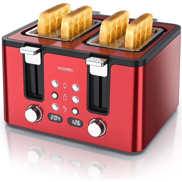 Arendo MANANA X2 4-fach Toaster, 1750W, Edelstahl, LED Display, Brötchenhalter