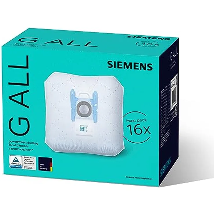 Siemens Hausgeräte VZ16GALL, Staubsaugerbeutel-Vorteilspack mit PowerProtect Vlies-Technologie für hohe Saugleistung