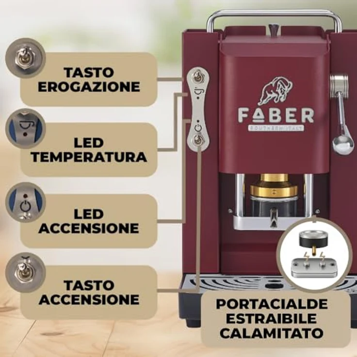 Faber Coffee Machines Pro Deluxe 3.0 Chrom Kaffeepadmaschine, kompatibel mit 44mm ESE-Pads, Wassertank aus Glas, magnetisch abnehmbare Brühgruppe, Chrom-Details mit 3D-Logo – Bild 3