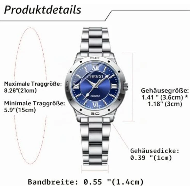 JewelryWe Damen Analog Quarz Uhr, 30M wasserdicht mit römischen Ziffern, Edelstahlarmband und leuchtenden Zeigern, Blau – Bild 3