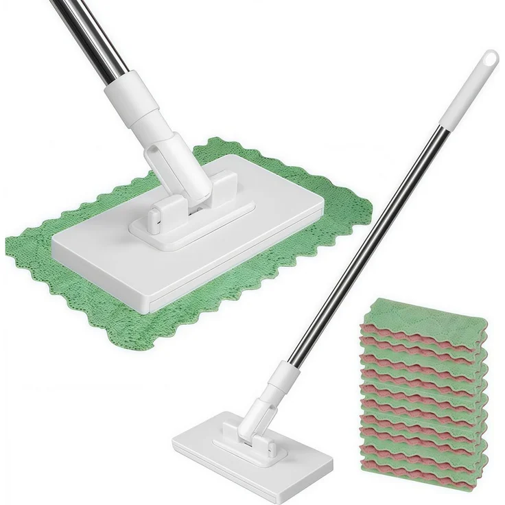 FOUORTUNATE-BEE Wischmopp mit Klick-System, einfacher hygienischer Bodenreiniger mit 10 wiederverwendbaren Mikrofaser-Tüchern, ergonomischer Teleskopstiel