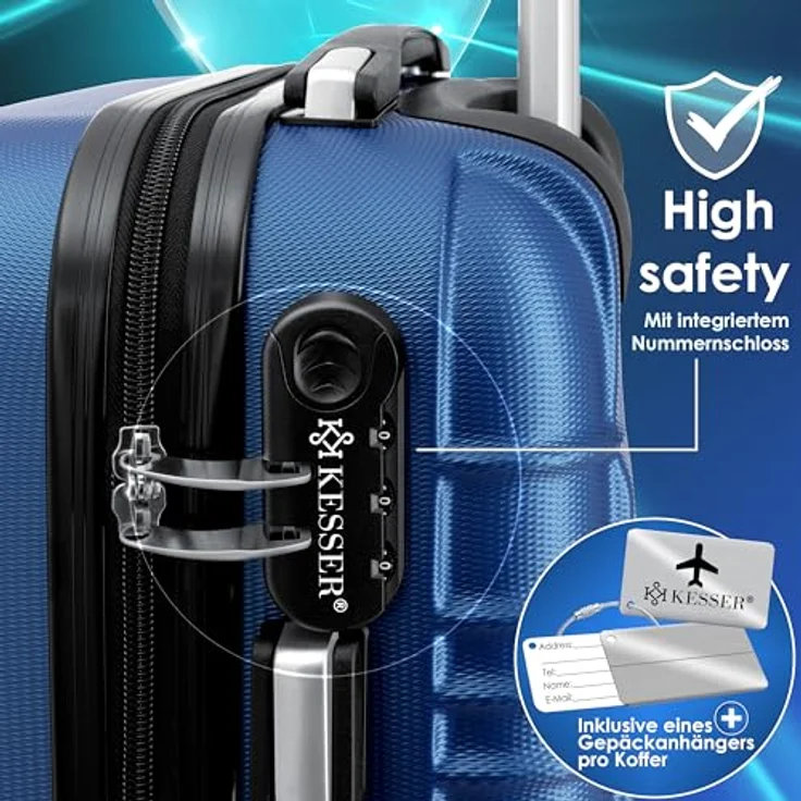 KESSER® 3tlg. Hartschalenkofferset Hartschalenkoffer Reisekoffer Set Reisekofferset Trolley Koffer Inkl. Kofferwaage + Gepäckanhänger Rollkoffer Schloss 4 Rollen ABS-Hartschale Teleskopgriff M-L-XL – Bild 5