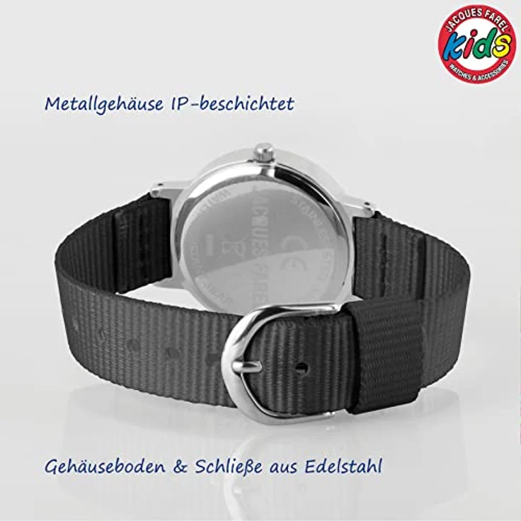 Atrium Jacques FAREL Happy Learning Kinder-Armbanduhr Lernuhr Jungen Analog Quarz Metall Textilband Schwarz KOP 08 – Bild 4
