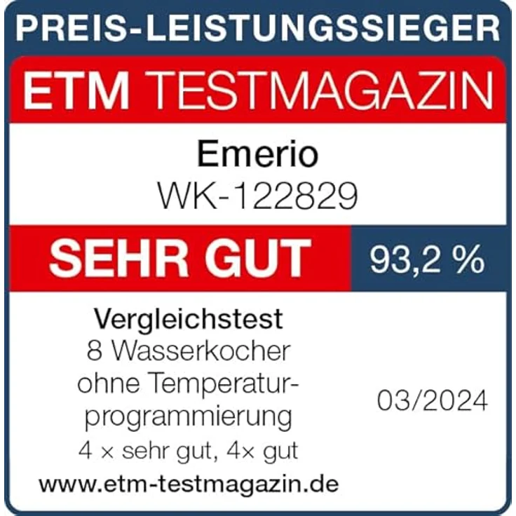EMERIO WK-122829 Wasserkocher, 2220W, Wasserstandsanzeige, 1,7L, schnurlos, silber, schwarz – Bild 2