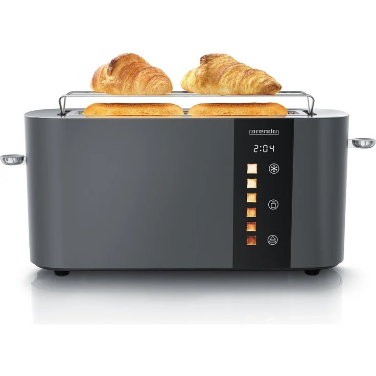 Arendo Toaster Edelstahl, Langschlitz, Touch Display, Restzeit & Bräunungsgradanzeige, 1 langer Schlitz, für 2 Scheiben, 1000 W, Brötchenaufsatz, Wärmeisoliert, Toast-Symbole für Bräunungsgradauswahl
