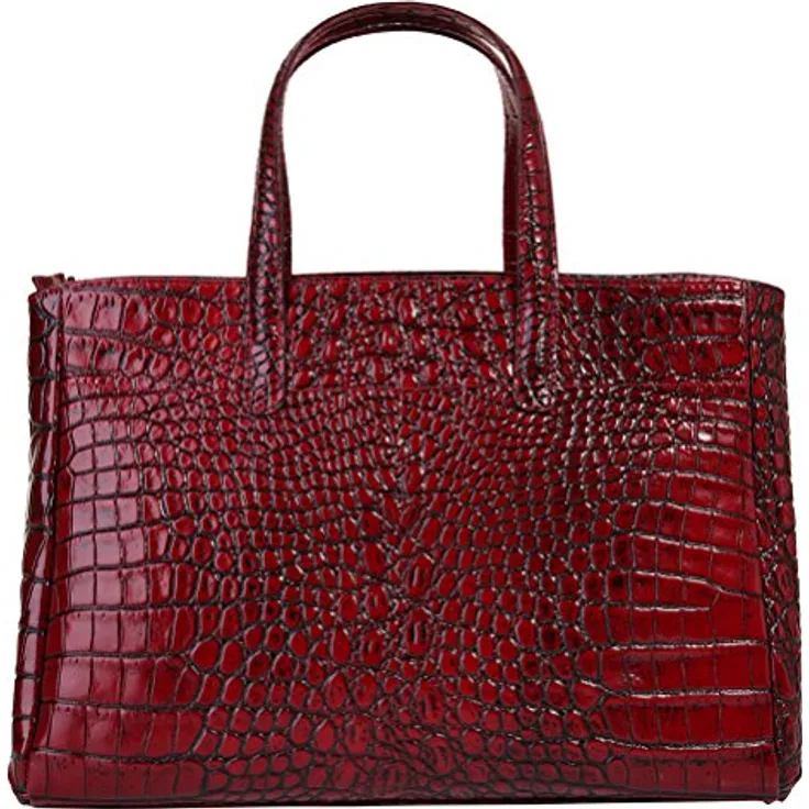 Cluty Handtasche, Damen Leder Tasche in Rot mit Croco-Prägung, 3 Fächer und abnehmbaren Schultergurt