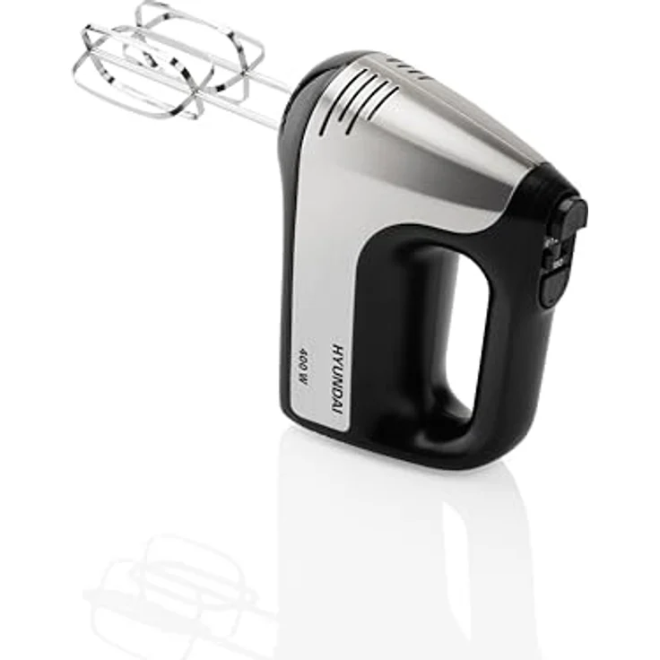 HYUNDAI Handmixer I HM708 I 5 Geschwindigkeitsstufen I 2 Edelstahl-Rührbesen + Knethaken I 400 W I Impulsschalter I Edelstahl/Schwarz – Bild 2