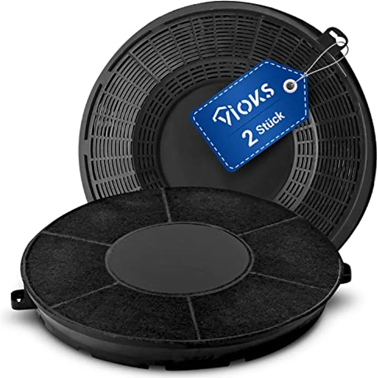 VIOKS Set 2x Dunstabzug Filter 236mmØ - Aktiv Kohlefilter für AEG, Electrolux, Whirlpool, Elica, Zanussi Dunstabzugshauben - Schwarz, rund, effektive Geruchs- und Fettbeseitigung – Bild 1
