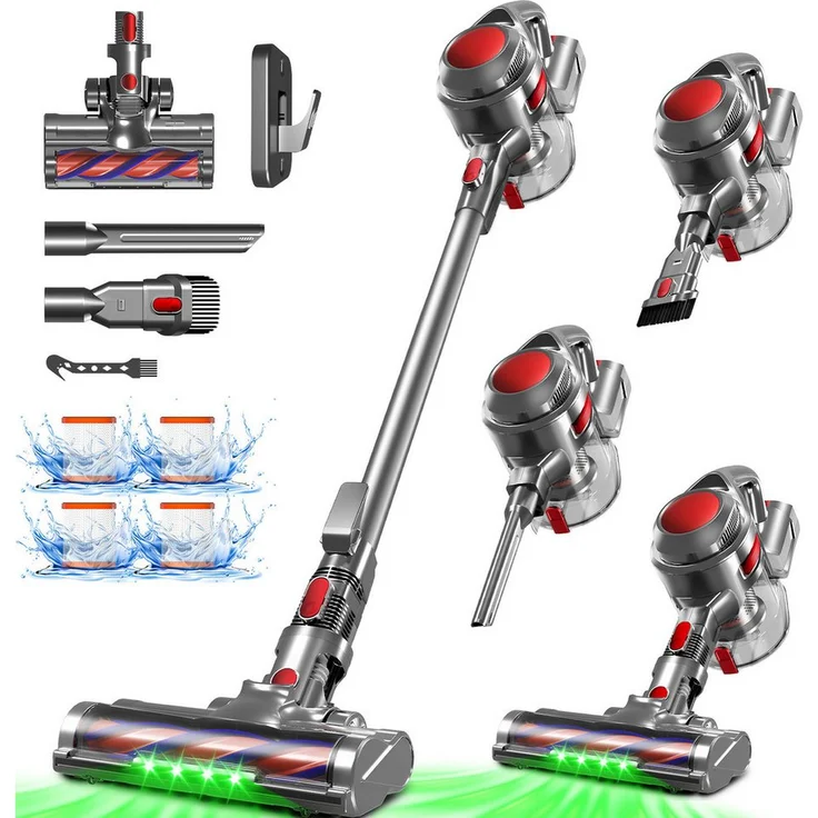 Adormii Akku-Hand-und Stielstaubsauger Akku Staubsauger,Staubsauger Kabellos 50kPa/60Min,GreenEye-Technologie, beutellos, Selbststehendes Design,Staubsauger für Tierhaare,Teppich und Hartboden