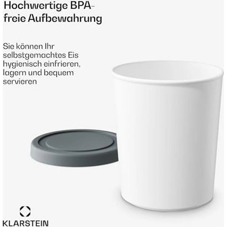Klarstein Eisbehälter-Set, 2x 1L, Spülmaschinenfest, Stapelbar, Kunststoff für Selbstgemachtes Eis & Joghurt, passend für Klarstein Eismaschinen – Bild 5