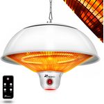 TRESKO Infrarot Deckenheizstrahler Heizstrahler weiß 1500W mit Fernbedienung & LED-Beleuchtung | Wärmestrahler elektrisch mit 3 Heizstufen | Terrassenstrahler Innen & Außen | Infrarotstrahler Decke Terrasse Typ 2