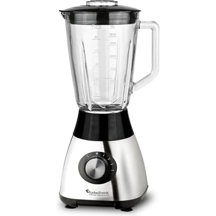 TurboTronic Standmixer, 1200 Watt, 4 Geschwindigkeiten, Edelstahl, inkl. Mixbehälter aus Glas 1,5L, silber – Bild 2