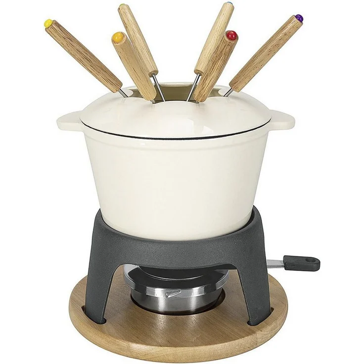 Nouvel Fondue Fondue-Set Alpina, 10-teiliges Gusseisen-Set, weiß, ideal für gesellige Anlässe