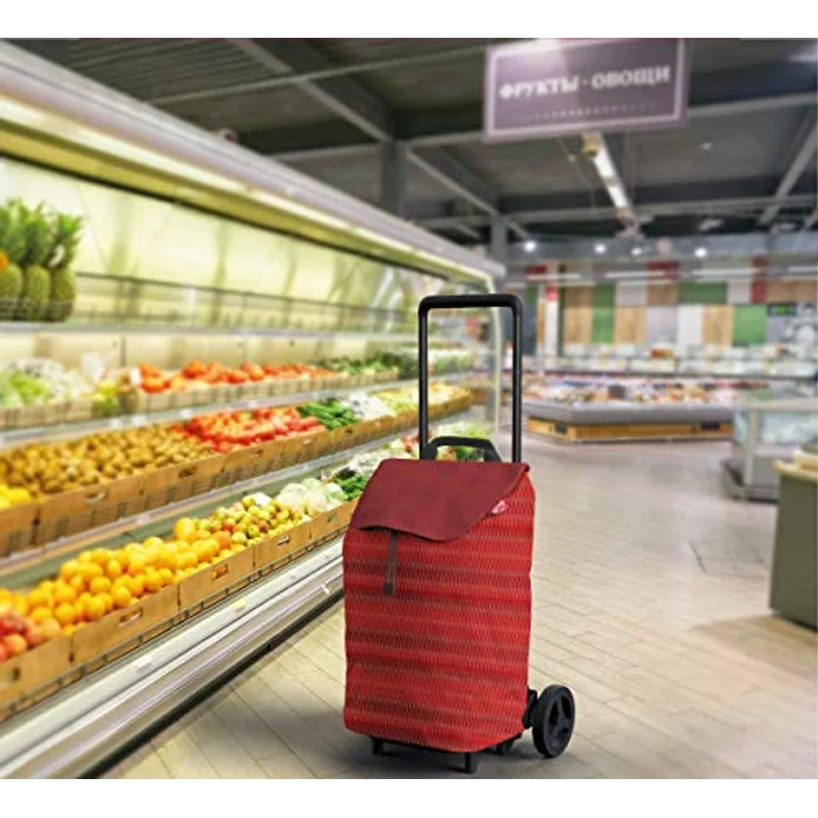 Gimi Easy Einkaufswagen, Tragkraft 30 kg, Legierter Stahl Polyester, rot, 40 L – Bild 4