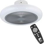 EGLO Deckenventilator mit LED Beleuchtung Kostrena, Ventilator Decke dimmbar mit Fernbedienung, Timer, 3 Geschwindigkeiten, Kunststoff in grau-weiß, AC Motor, warmweiß - kaltweiß, Ø 45,5 cm