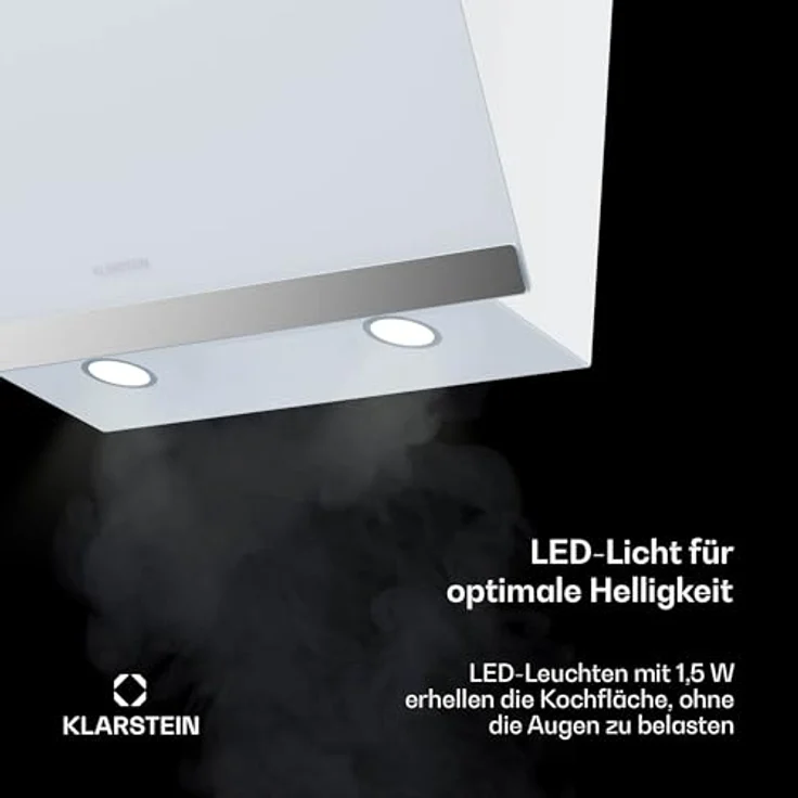 Klarstein FlashLine Dunstabzugshaube, 60 cm Kopffreihaube mit Touchscreen, 524 m³/h, A++ Energieeffizienz, 34,5 dB, LED-Beleuchtung, Weiß, Abluft- und Umluftbetrieb – Bild 5