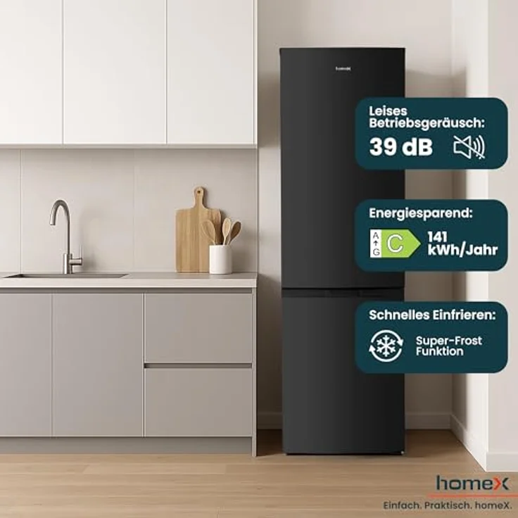 homeX CFSN2531C-B Kühlschrank mit Gefrierfach, 253 Liter, No Frost, freistehend, schwarz – Bild 7
