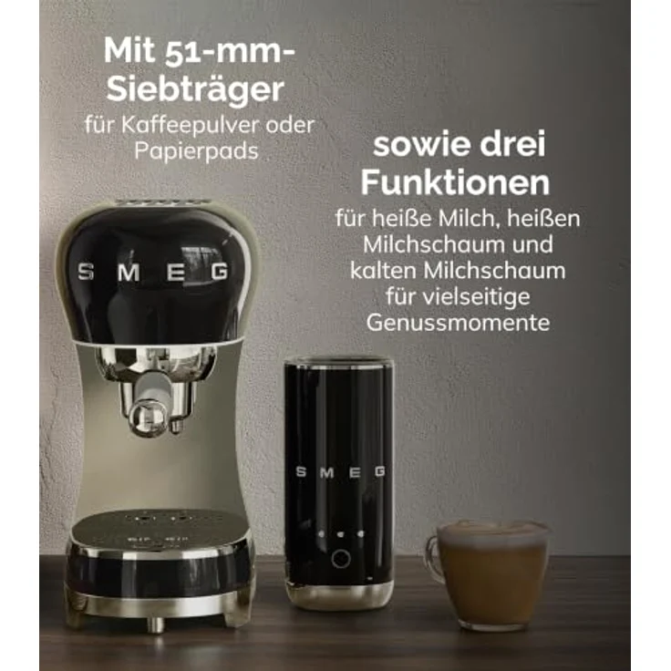 SMEG ECF12BLEU, 15-Bar Espressomaschine für schwarzen Espresso mit separatem Milchaufschäumer, schwarz – Bild 3