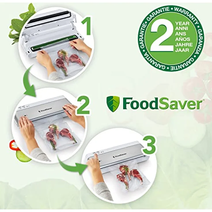 FoodSaver kompaktes Vakuumiergerät mit Handheld-Vakuumierer | 1 Rolle & 4 Beutel | Silber mit weißen Akzenten [VS0100X] – Bild 5
