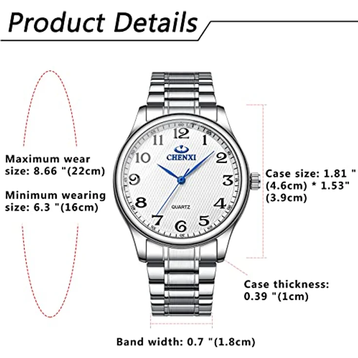JewelryWe Herren Uhren Analog Quarz, 30M wasserdicht, Edelstahlarmband, klassisches Design, digitales Zifferblatt, Weiß – Bild 3