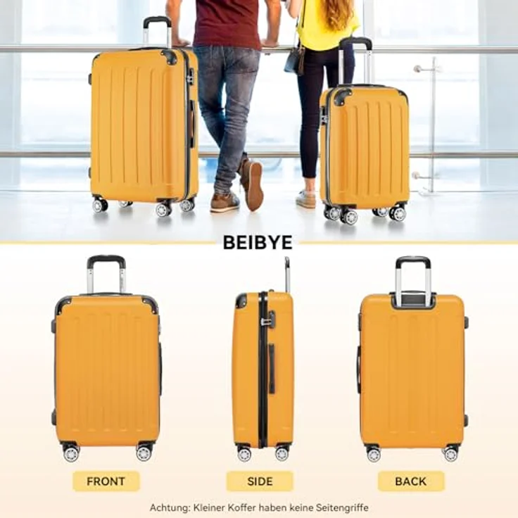 BEIBYE 2045 Zwillingsrollen Reisekoffer Kofferset, 3-teilig, Hartschale, ergonomischer Teleskopgriff, sicheres Zahlenschloss, 4 Zwillingsrollen, leichtes ABS-Material, orange – Bild 2