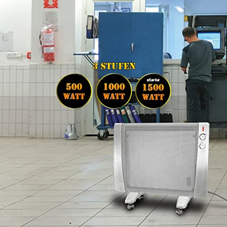 MAUK® Wärmewellen Heizgerät Stand + Wandgerät rollbar 1500W (Thermostat und Überhitzungsschutz) – Bild 2