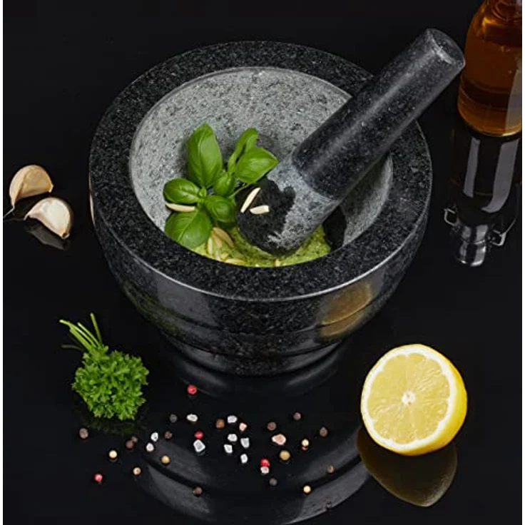 Relaxdays Mörser Granit Schwarz Höhe 12 cm – Bild 4