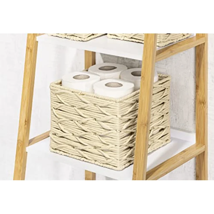 WENKO Badbox Vabriano, Aufbewahrungskorb aus Papier-Geflecht, zur Bad- und Büro-Aufbewahrung, 24 x 18,5 x 24 cm, Boho-Style, quadratisch, Beige – Bild 2