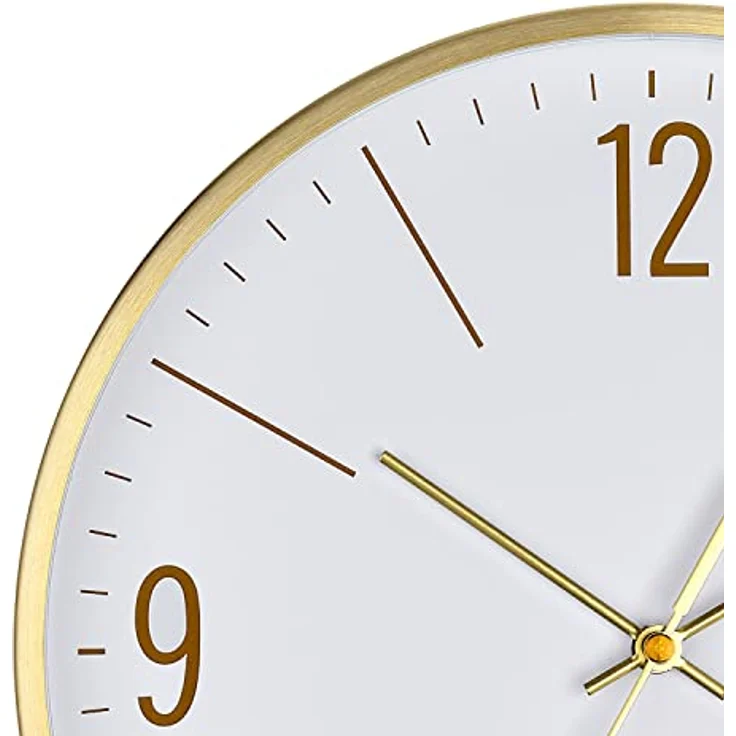 TFA Dostmann Analoge Funk-Wanduhr, 60.3534.55, 30cm, Goldener Metallrahmen, leises Uhrwerk, modernes Design, mit Glas-Abdeckung, Gold – Bild 4