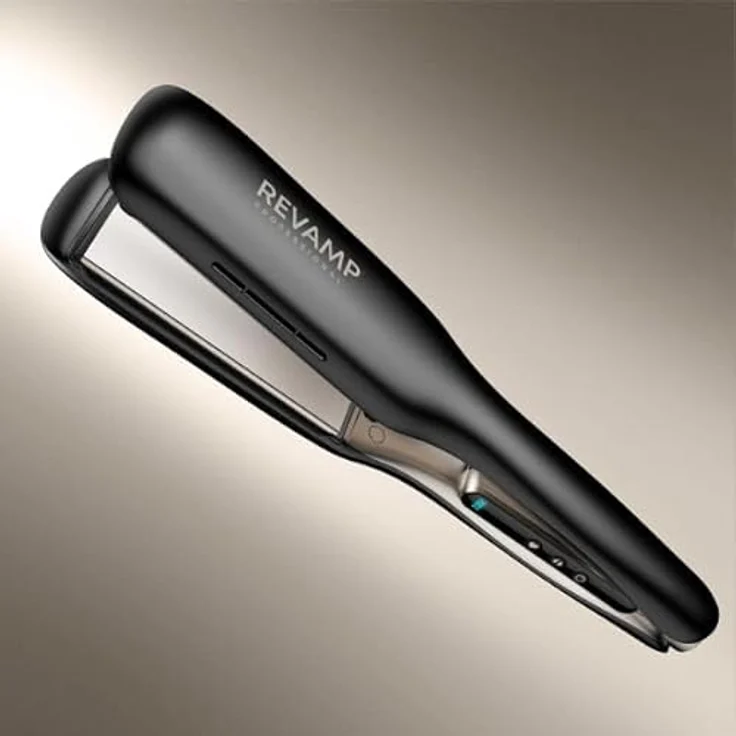 REVAMP Enigma Radiance Ionen breites Glätteisen - extra breite Platten für One-Stroke-Styling, Glätten, geschwungenes Design für haltbare Wellen & Locken - professionelles Keramik Glätteisen, Schwarz – Bild 2