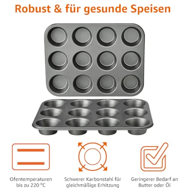 AmazonBasics Backblech für Muffins, antihaftbeschichtet, Karbonstahl, 2er-Pack – Bild 2