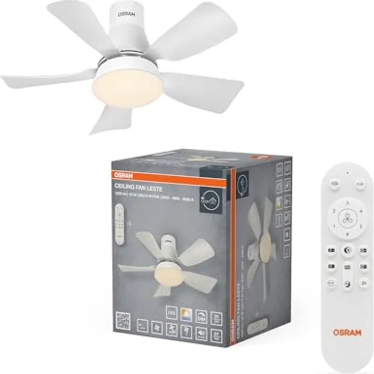 Osram LED-Deckenventilator, White, 21 W, 1.200 lm, dimmbar, Farbtemperatur 3000/4000/6500 K, Fernbedienung enthalten