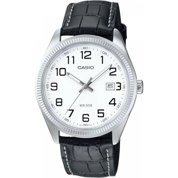 Casio MTP-1302PL-7BVEF, Herren Analog Quarz Uhr mit Echtlederarmband, Wasserdicht bis 5 Bar, Datumsanzeige, Neo Display – Bild 1
