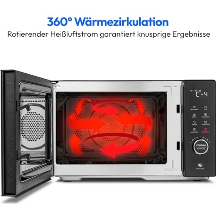 MEDION Mikrowelle mit Grill und Heißluft (23 Liter, 900 Watt, 1000 Watt Grill, 1680 Watt Heißluftfunktion, 11 Automatik-Programme, 5 Leistungsstufen, Auftaufunktion, Edelstahl, MD12031) schwarz – Bild 4