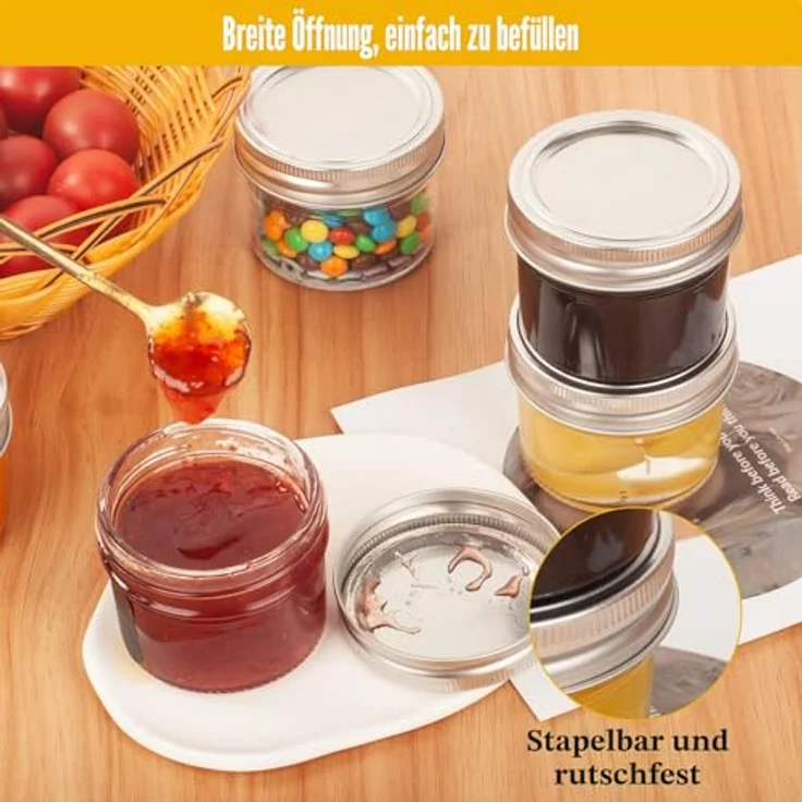 Withosent 120ml Marmeladengläser, 8er Set mit geteilt Schraubdeckel, luftdicht, BPA-frei, für Marmelade, Gelee, Joghurt und mehr – Bild 4