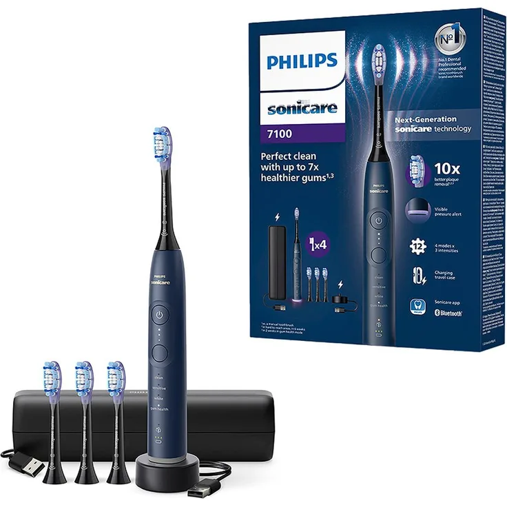 Philips Sonicare Elektrische Zahnbürste Series 7100 HX7423/08, 4 Putzmodi, 3 Intensitätsstufen, 4 Aufsteckbürsten, visuelle Andruckkontrolle