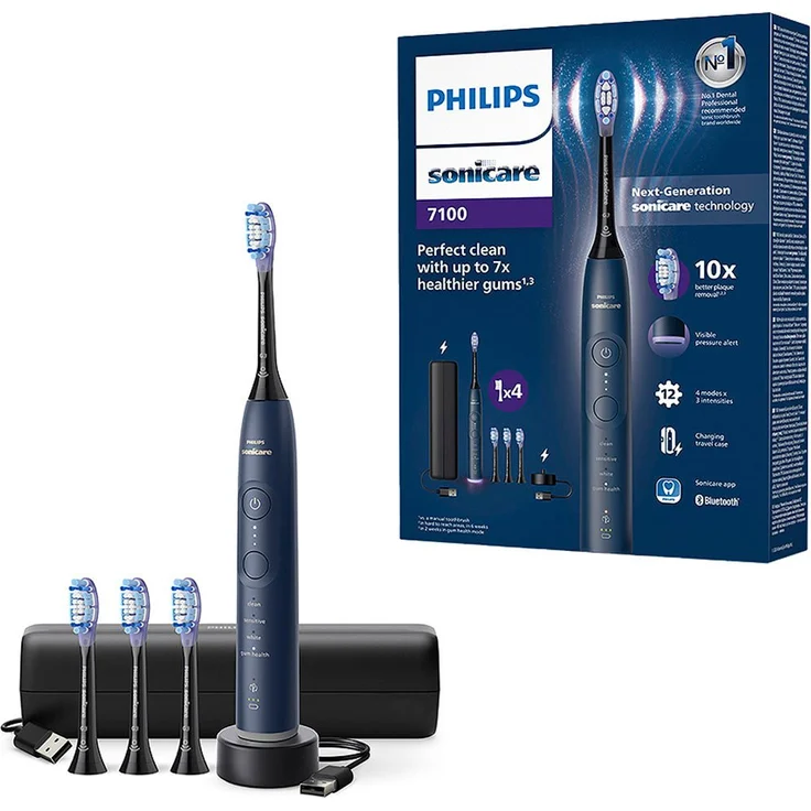 Philips Sonicare Elektrische Zahnbürste Series 7100 HX7423/08, 4 Putzmodi, 3 Intensitätsstufen, 4 Aufsteckbürsten, visuelle Andruckkontrolle