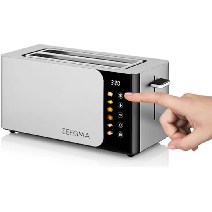 ZEEGMA TOSTEE SMART 4-Scheiben-Edelstahl-Brottoaster, 1500 W, mit Brötchenhalter, Touchpanel, Timer, 6 Stufen, Auftauen und Aufwärmen, Krümelfach – Bild 4